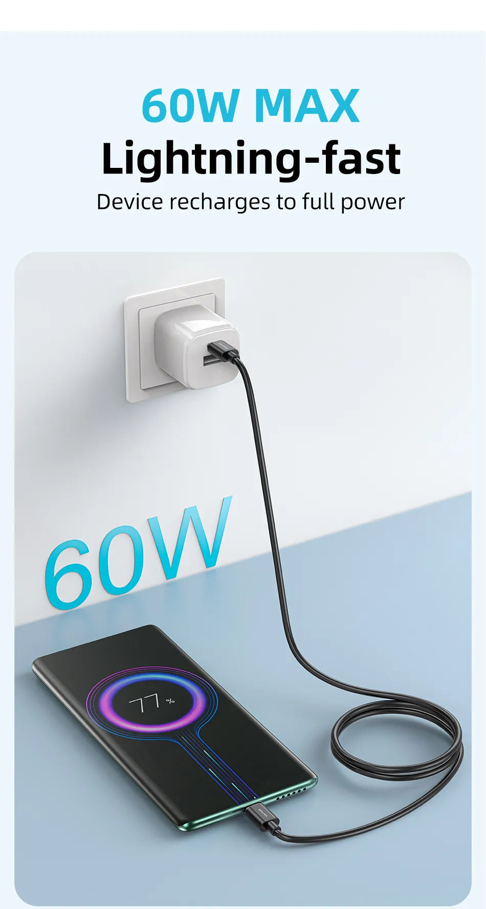 Cable de carga rápida AWEI de tipo C a tipo C de 1 m