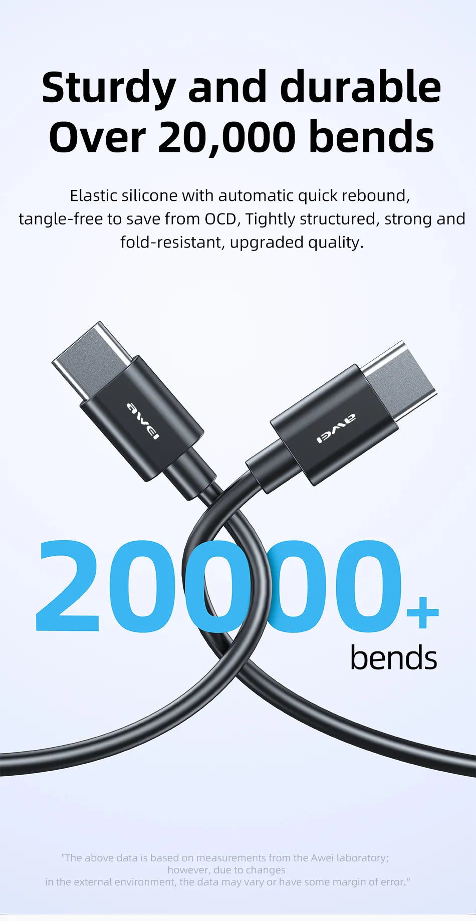 Cable de carga rápida AWEI de tipo C a tipo C de 1 m